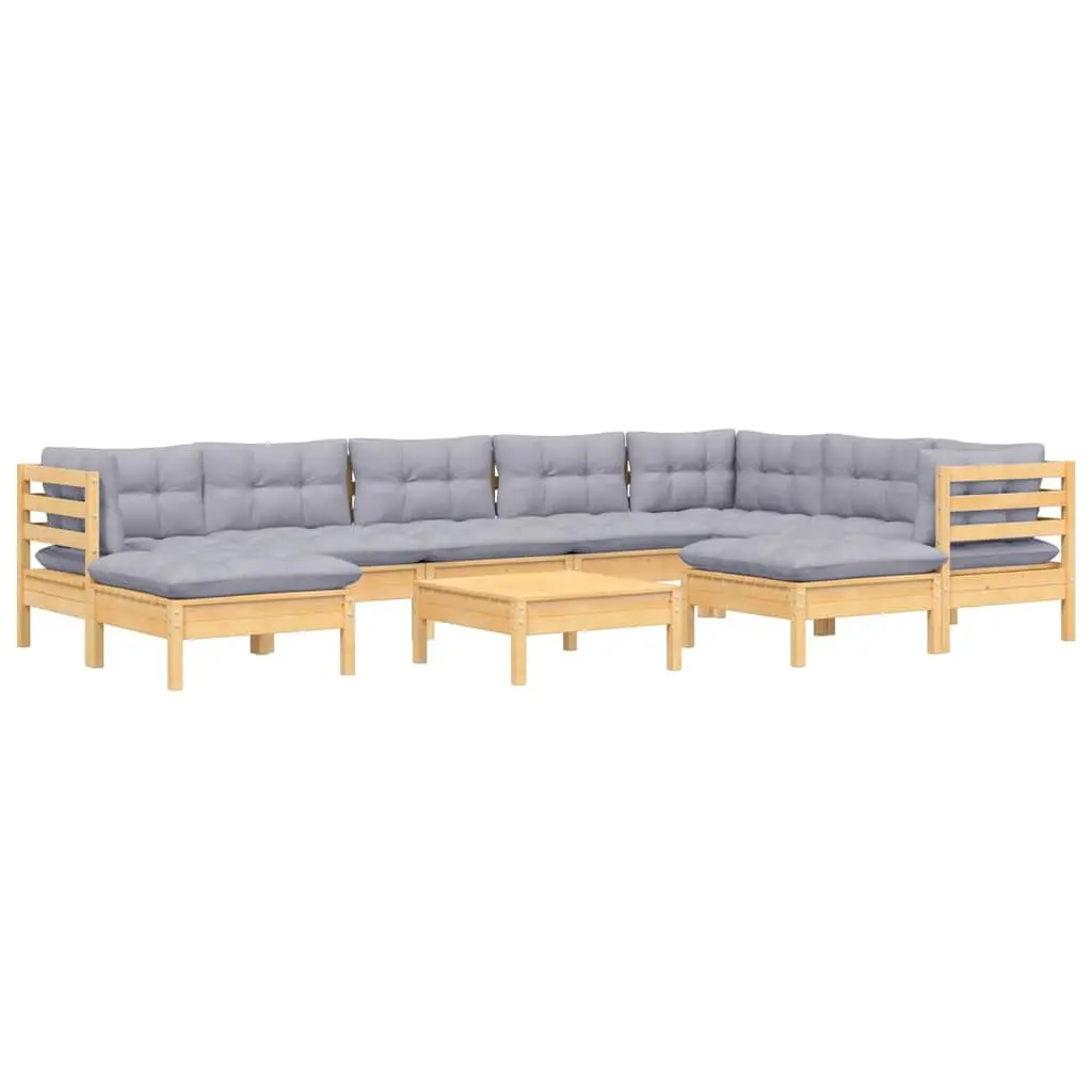 Garden Lounge Set 10 Piece Outdoor Patio Furniture Grey Cushions Pinewood