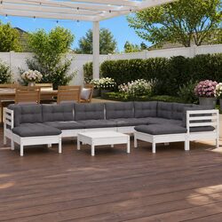 Garden Lounge Set 10 Piece White Solid Pinewood Outdoor Furniture with Cushions