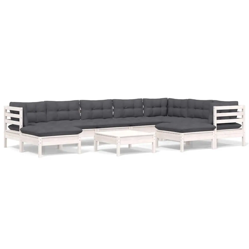 10 Piece Modular Garden Lounge Set Outdoor Furniture White Solid Pinewood with Cushions