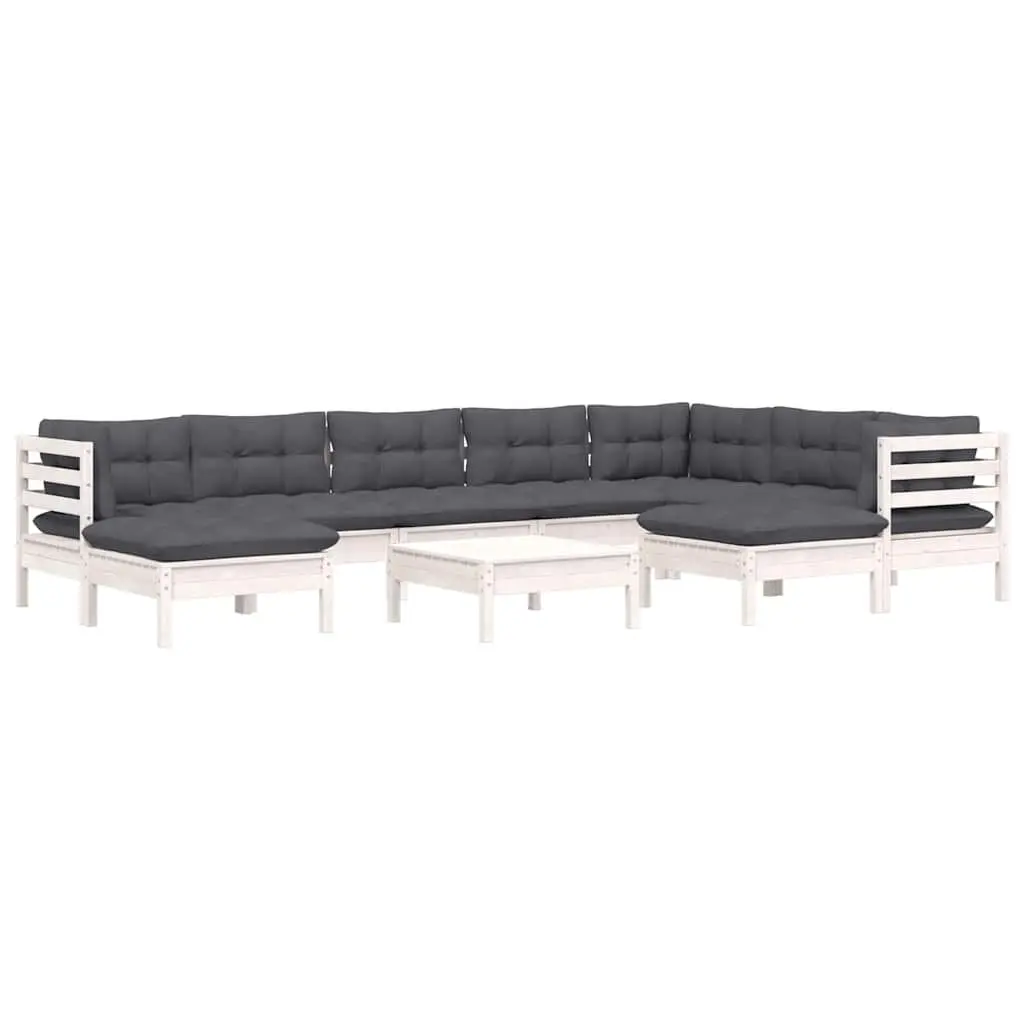 10 Piece Modular Garden Lounge Set Outdoor Furniture White Solid Pinewood with Cushions