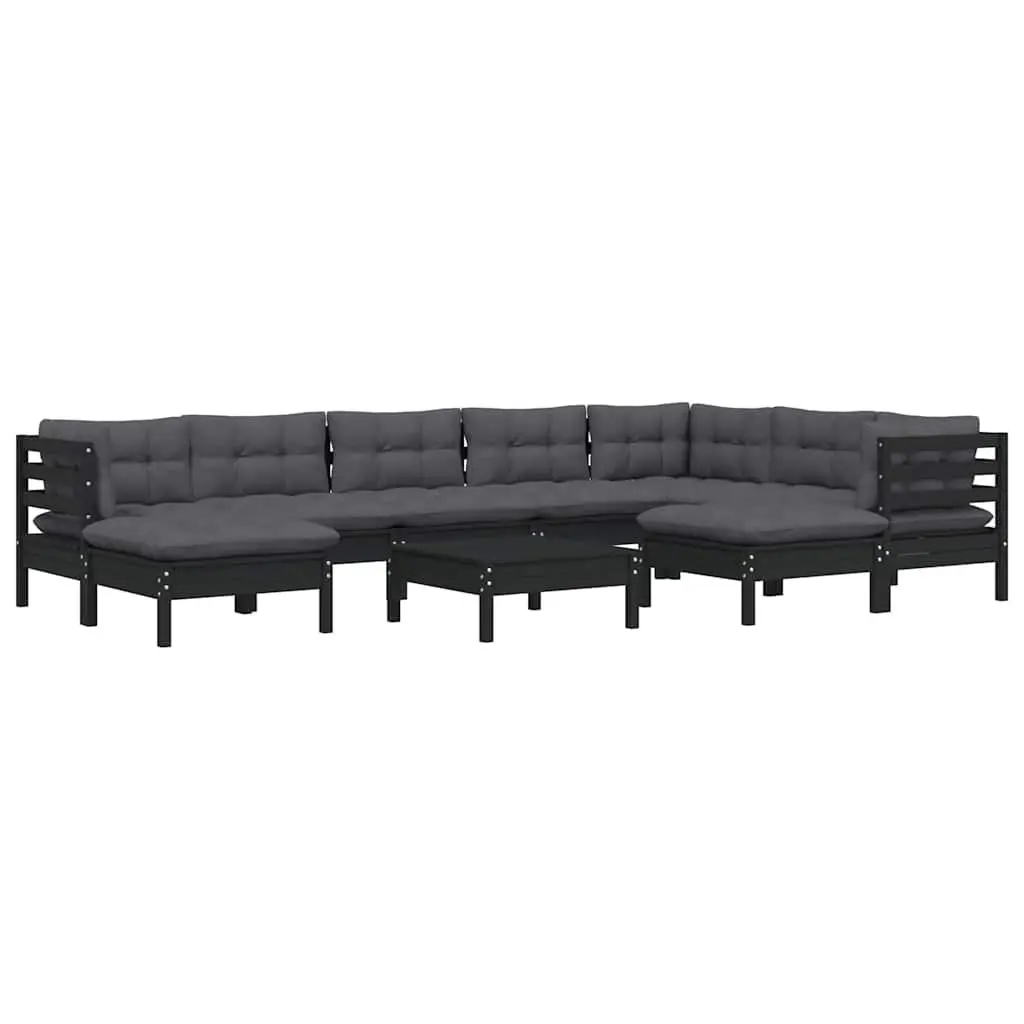 Outdoor Patio Furniture Modular Garden Lounge Set 10 Piece Black with Cushions