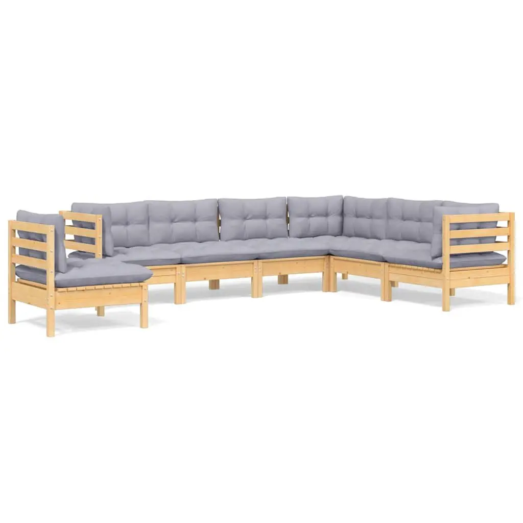 Garden Lounge Set 7 Piece Outdoor Patio Furniture Grey Cushions Solid Pinewood