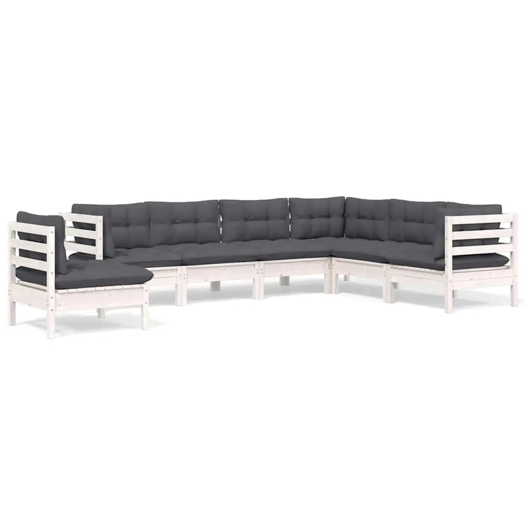 Garden Lounge Set Modular White 7 Piece Outdoor Furniture with Cushions