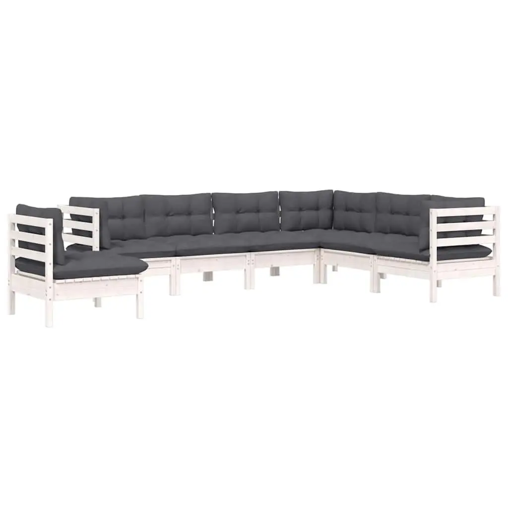 Garden Lounge Set Modular White 7 Piece Outdoor Furniture with Cushions