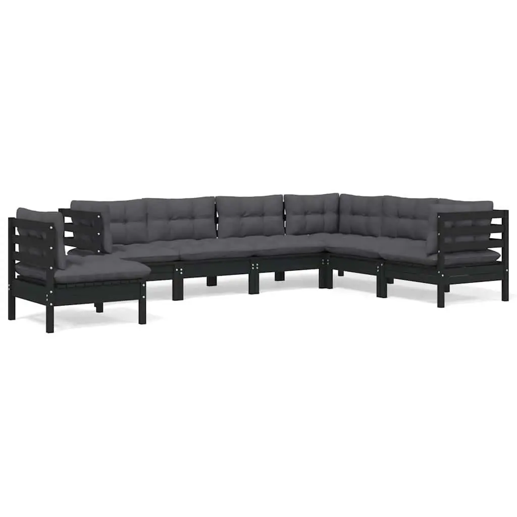 7 Piece Garden Lounge Set Solid Pinewood Black Outdoor Patio with Cushions