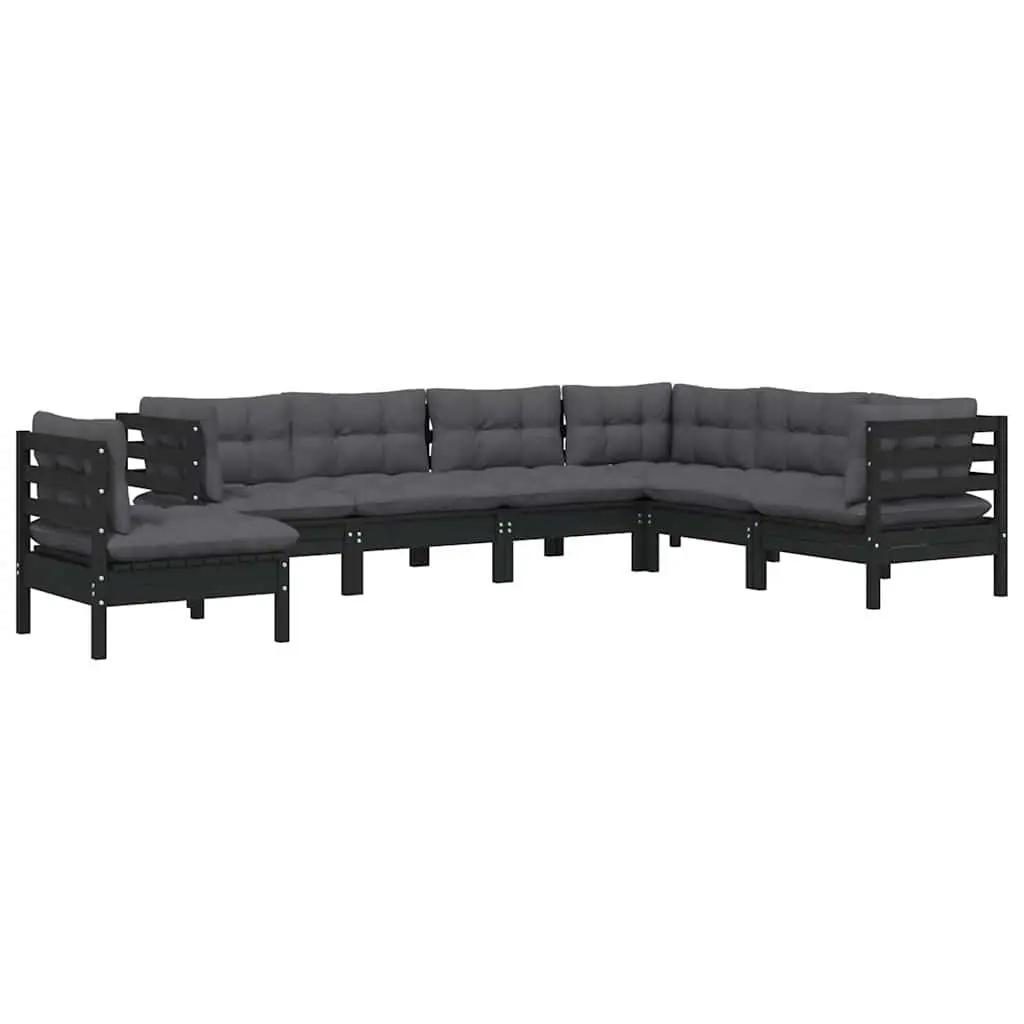 7 Piece Garden Lounge Set Solid Pinewood Black Outdoor Patio with Cushions