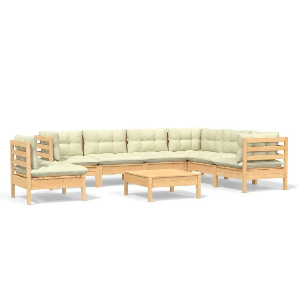 Outdoor Lounge Set Modular Pinewood 8 Piece with Cream Cushions