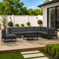 Garden Lounge Set 8 Piece Outdoor Patio Furniture Black Modular Cushioned