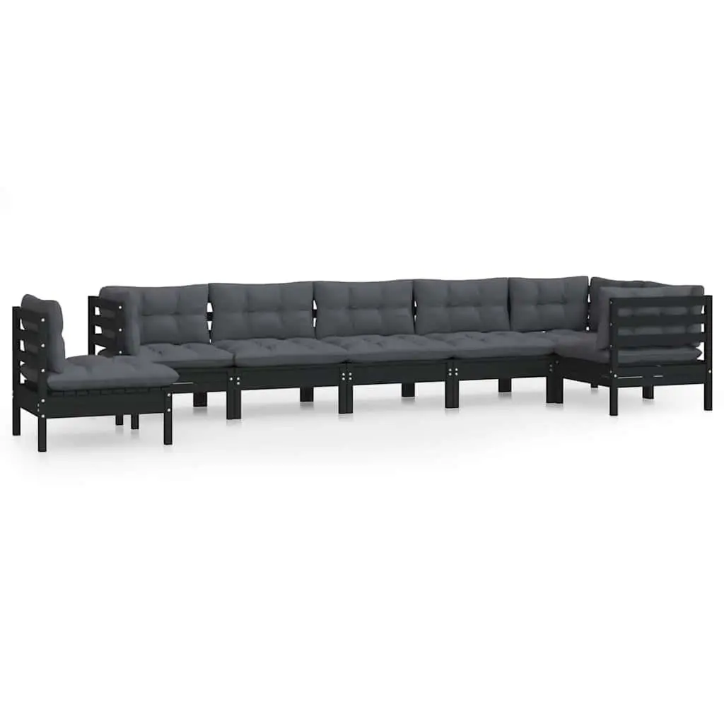 Garden Lounge Set 8 Piece Black Solid Pinewood Outdoor Furniture with Cushions