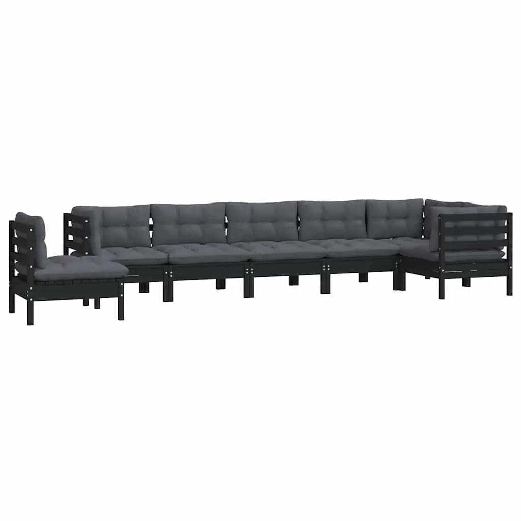 Garden Lounge Set 8 Piece Black Solid Pinewood Outdoor Furniture with Cushions