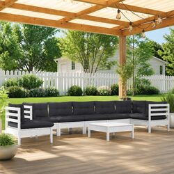 Garden Lounge Set 9 Piece White Pinewood Outdoor Furniture Patio Sofa with