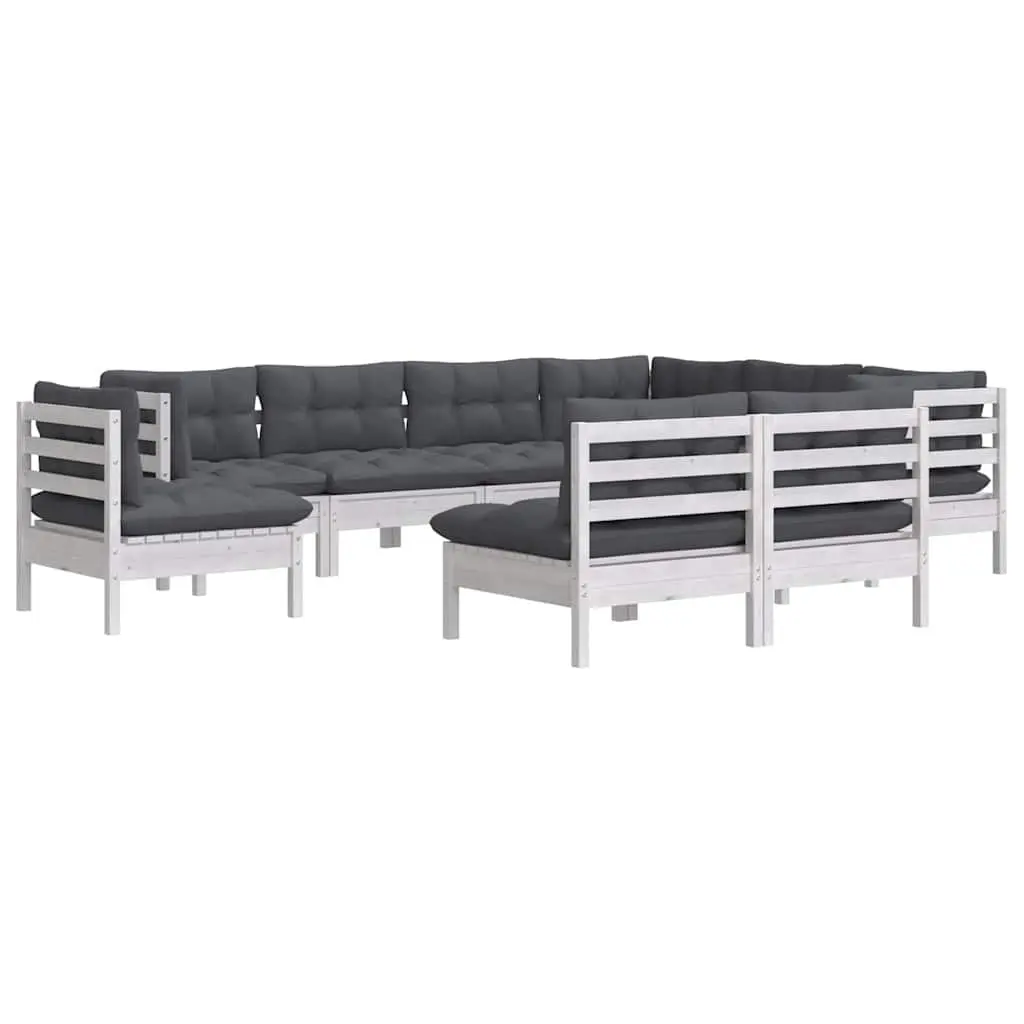 Garden Lounge Set 9 Piece Outdoor Furniture White Pinewood with Cushions Modular