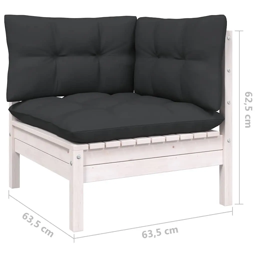 Garden Lounge Set 9 Piece Outdoor Furniture White Pinewood with Cushions Modular