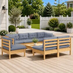 Garden Lounge Set 10 Piece Outdoor Patio Furniture Grey Cushions Modular