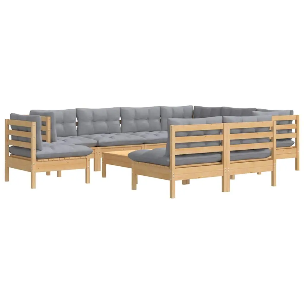 Garden Lounge Set 10 Piece Outdoor Patio Furniture Grey Cushions Modular