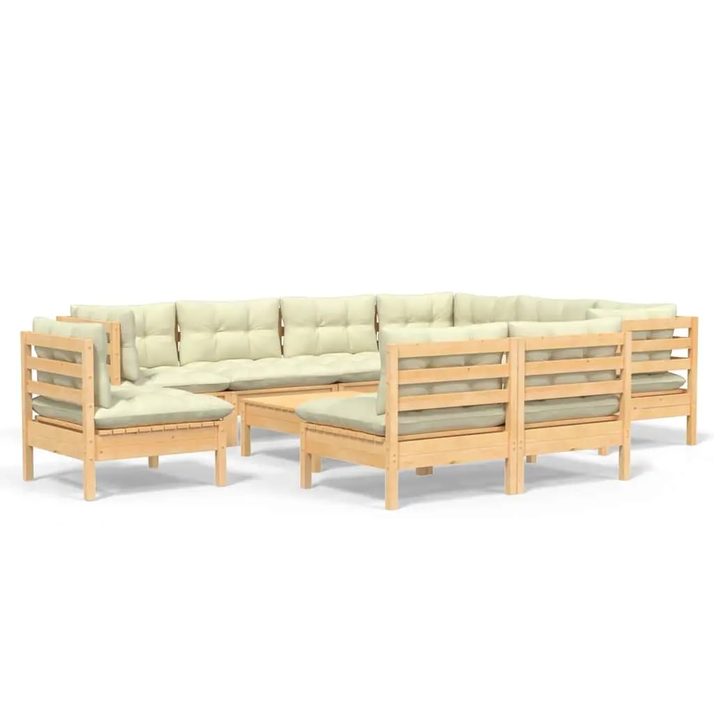 Garden Lounge Set 10 Piece Outdoor Patio Furniture Modular Sofa Cream Cushions