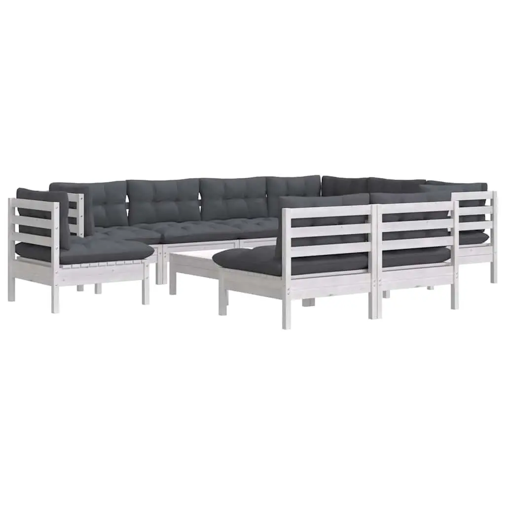 Garden Lounge Set 10 Piece Outdoor Patio Furniture White with Cushions Modular