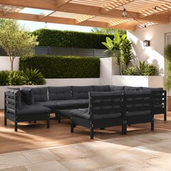 Garden Lounge Set 10 Piece Outdoor Patio Furniture Black Modular Sectional with