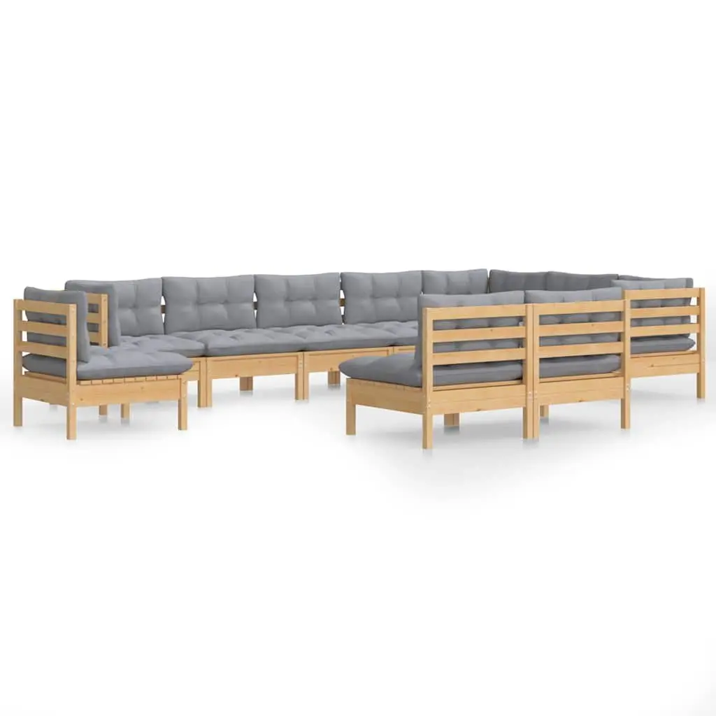 Garden Lounge Set 10 Piece Outdoor Furniture Patio Sofa Grey Cushions Pinewood
