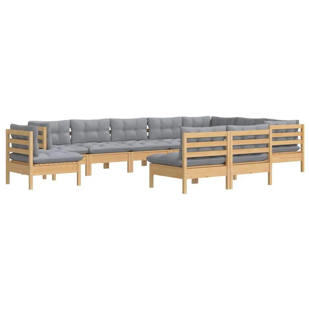 Garden Lounge Set 10 Piece Outdoor Furniture Patio Sofa Grey Cushions Pinewood
