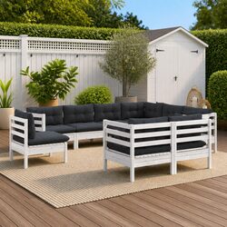 Garden Lounge Set 9 Piece White Outdoor Patio Furniture with Cushions Modular