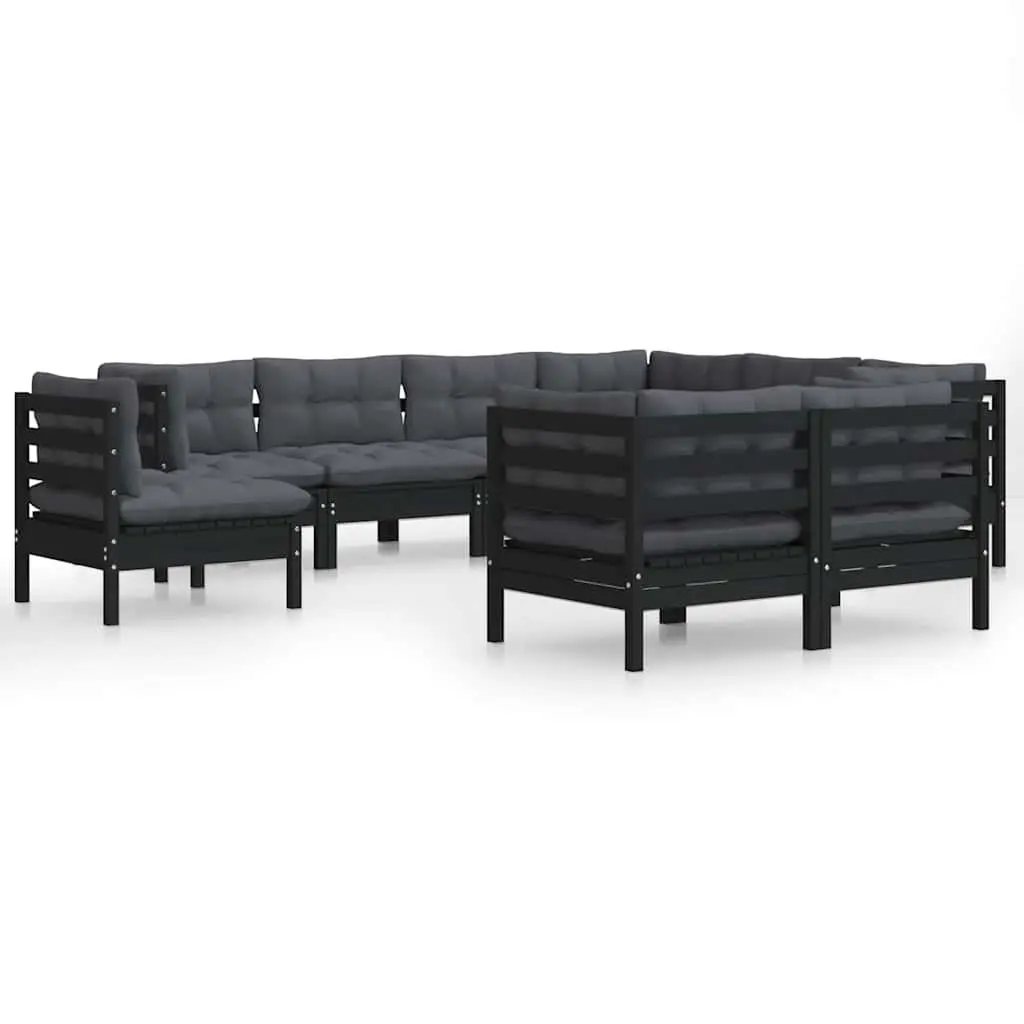 Garden Lounge Set 9 Piece Outdoor Patio Furniture with Cushions Black Modular
