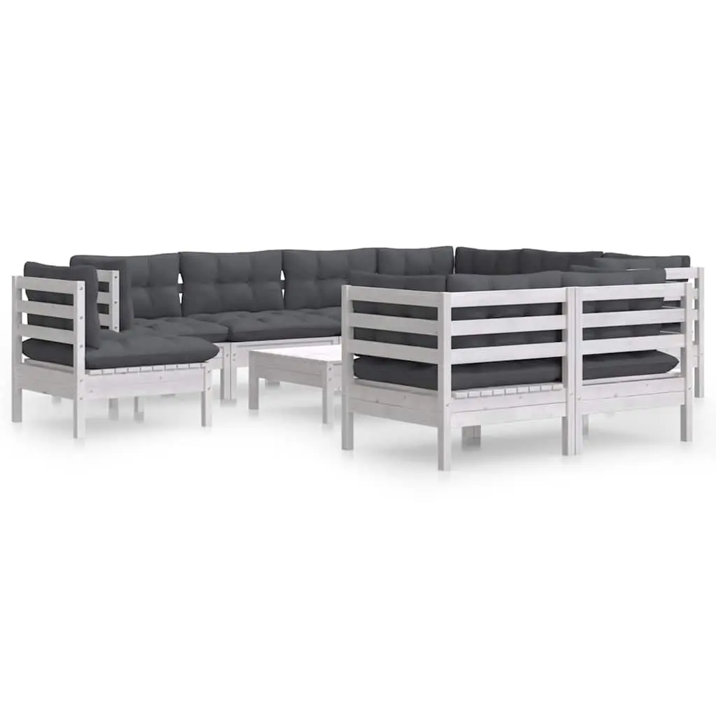 Garden Lounge Set 10 Piece Outdoor Patio Furniture with Cushions White Modular