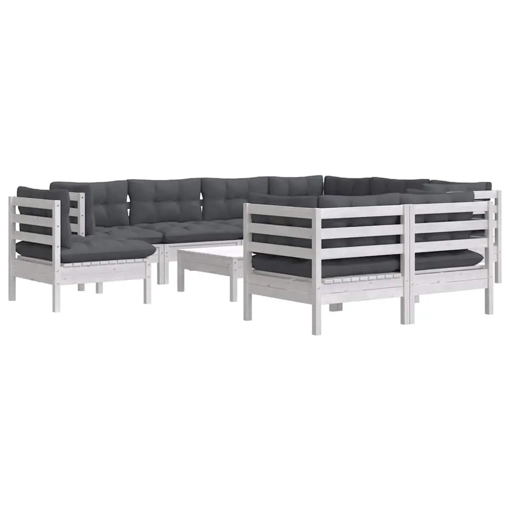 Garden Lounge Set 10 Piece Outdoor Patio Furniture with Cushions White Modular