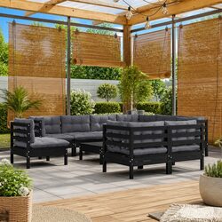 Garden Lounge Set 10 Piece Outdoor Patio Furniture Black with Cushions Modular
