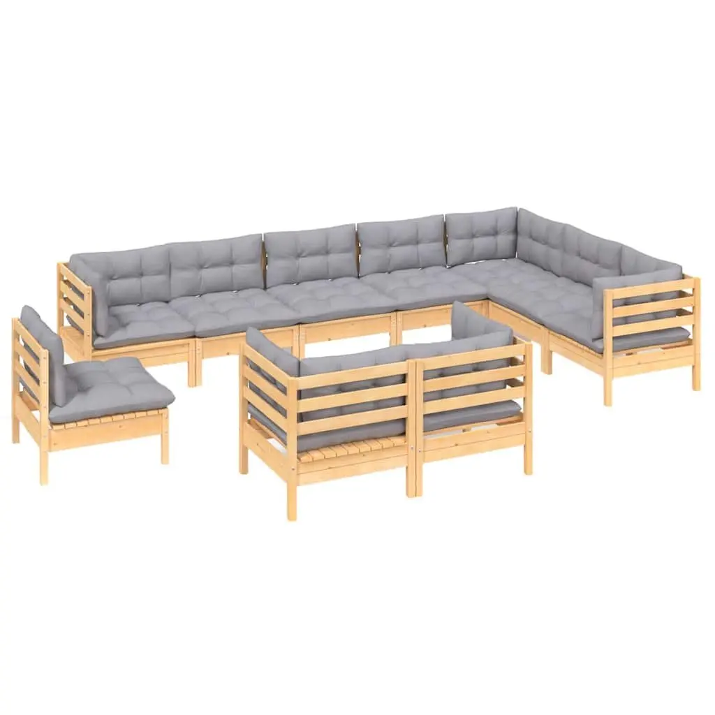 Garden Lounge Set 10 Piece Outdoor Patio Furniture Grey Cushions Modular