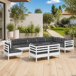 Garden Lounge Set 10 Piece White Pinewood Patio Furniture with Cushions Outdoor