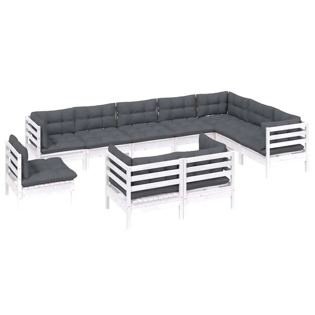 Garden Lounge Set 10 Piece White Pinewood Patio Furniture with Cushions Outdoor