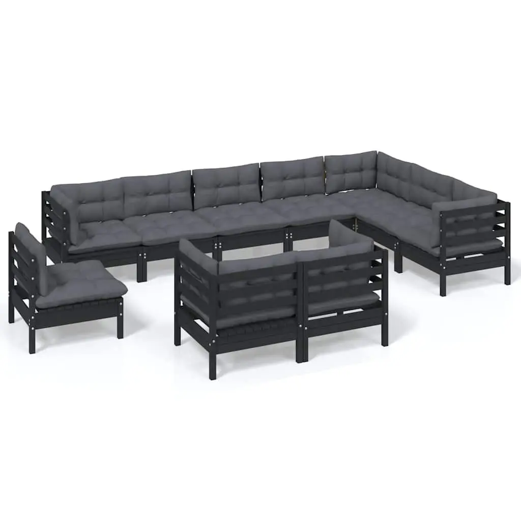 Garden Lounge Set 10 Piece Outdoor Patio Furniture Black with Cushions Modular