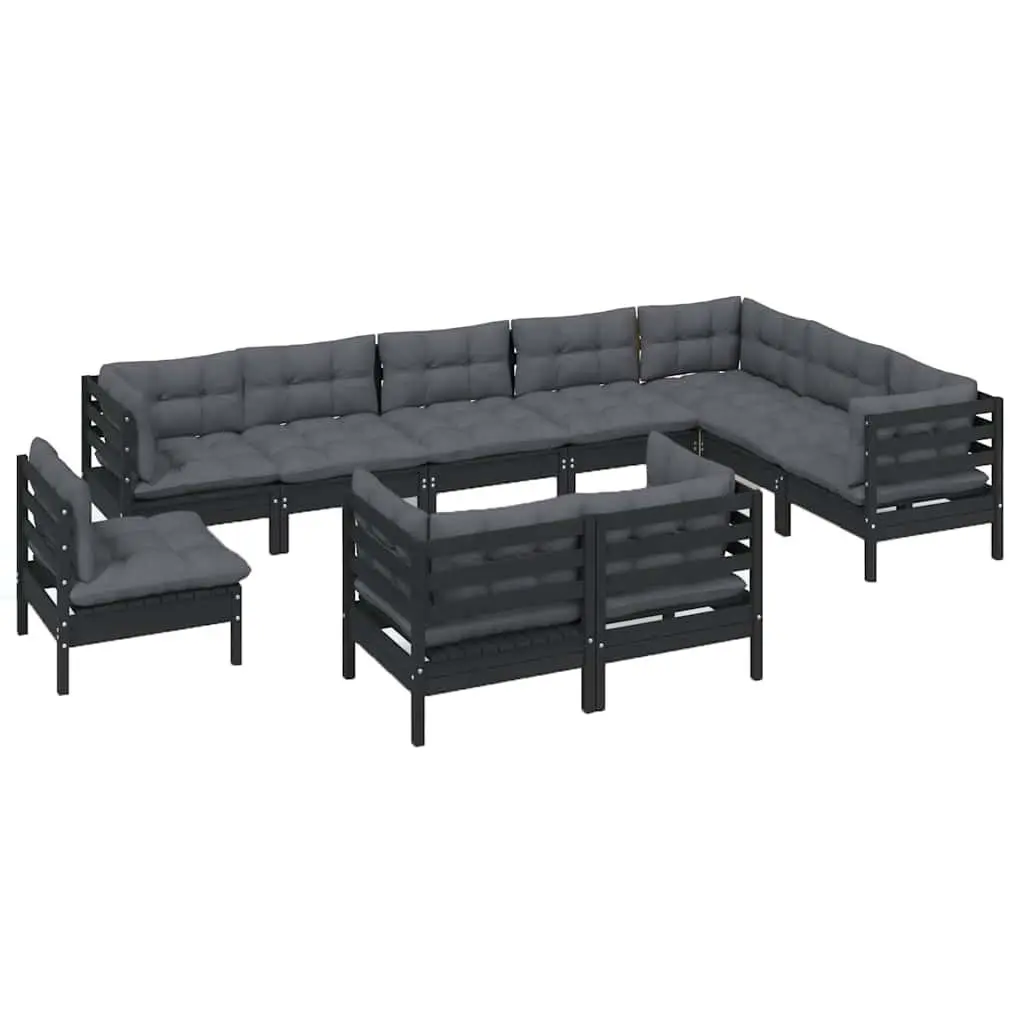 Garden Lounge Set 10 Piece Outdoor Patio Furniture Black with Cushions Modular