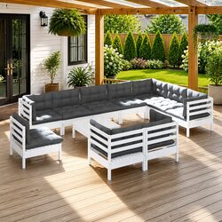 Friendly 11 Piece White Pinewood Modular Outdoor Lounge Set