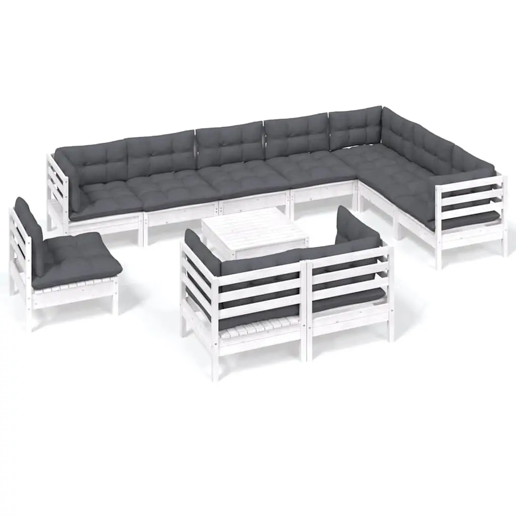 Garden Lounge Set 11 Piece Outdoor Patio Furniture White Solid Pinewood Modular