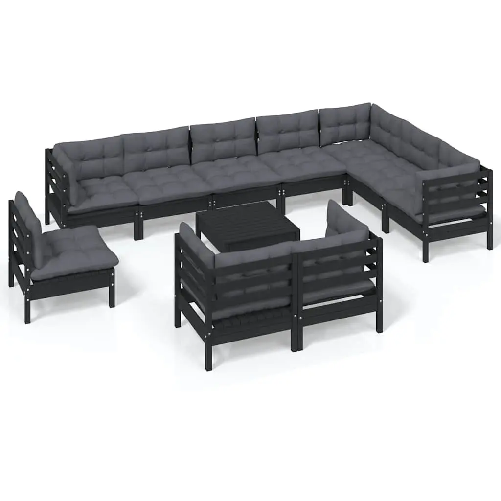 Garden Lounge Set 11 Piece Outdoor Patio Furniture Black with Cushions Modular