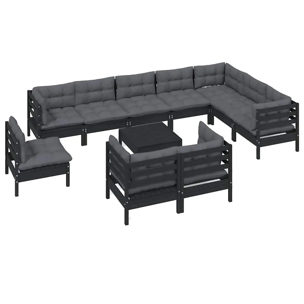 Garden Lounge Set 11 Piece Outdoor Patio Furniture Black with Cushions Modular