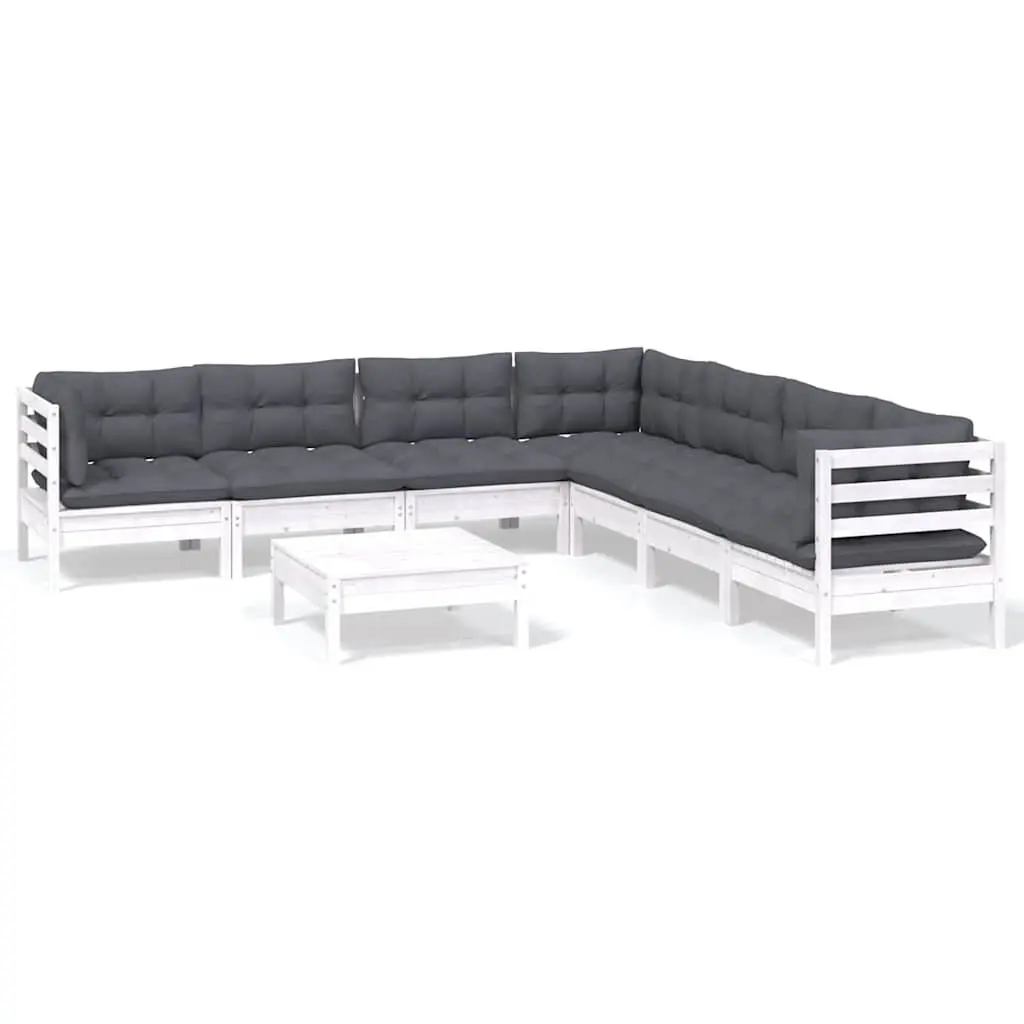 Garden Lounge Set 8 Piece Outdoor Patio Furniture White Solid Pinewood with