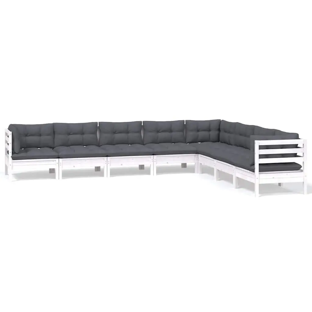 Garden Lounge Set Modular White Pinewood 8 Piece