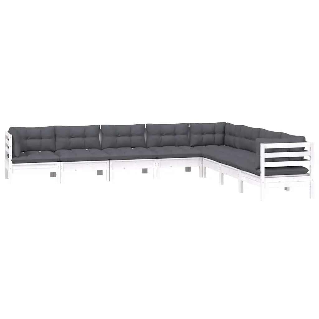 Garden Lounge Set Modular White Pinewood 8 Piece