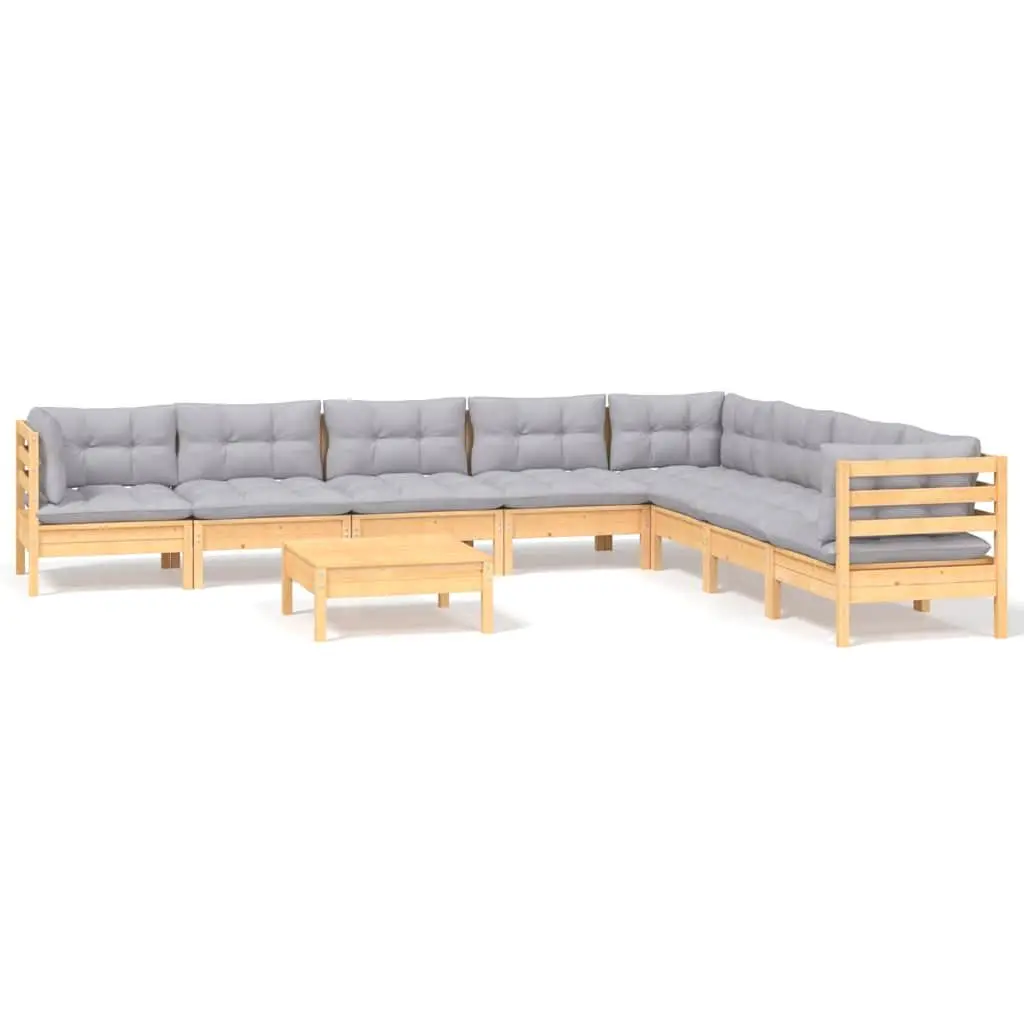 Garden Lounge Set 9 Piece Modular Patio Furniture Grey Cushions Outdoor Seating
