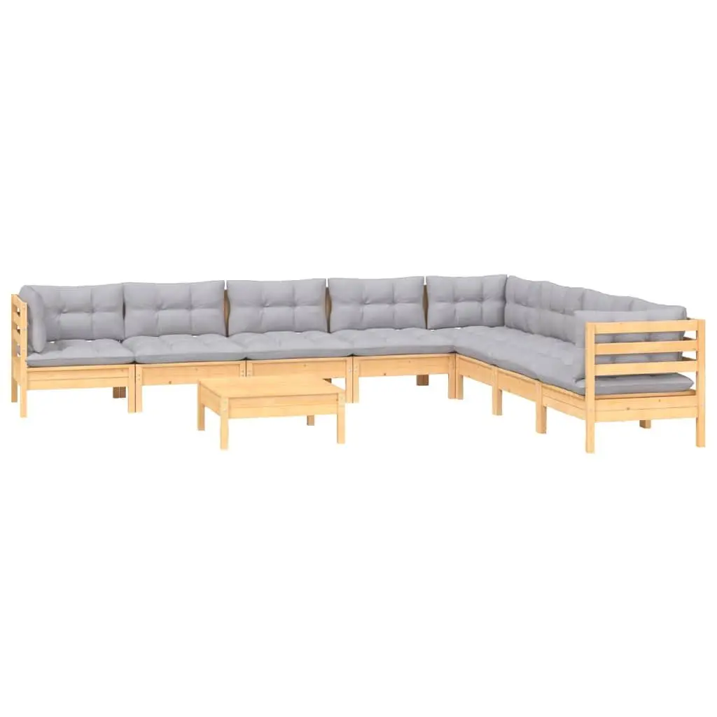 Garden Lounge Set 9 Piece Modular Patio Furniture Grey Cushions Outdoor Seating
