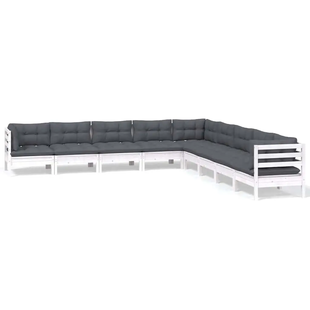 Garden Lounge Set 9 Piece White Outdoor Furniture Patio Sofa with Cushions