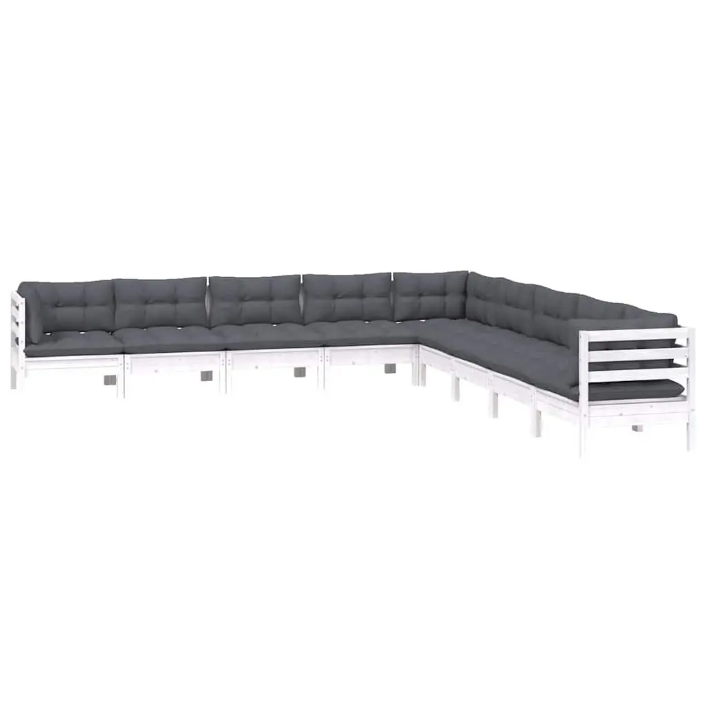 Garden Lounge Set 9 Piece White Outdoor Furniture Patio Sofa with Cushions