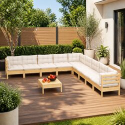 Garden Lounge Set 10 Piece Outdoor Furniture Patio Sofa Modular Seating Cream
