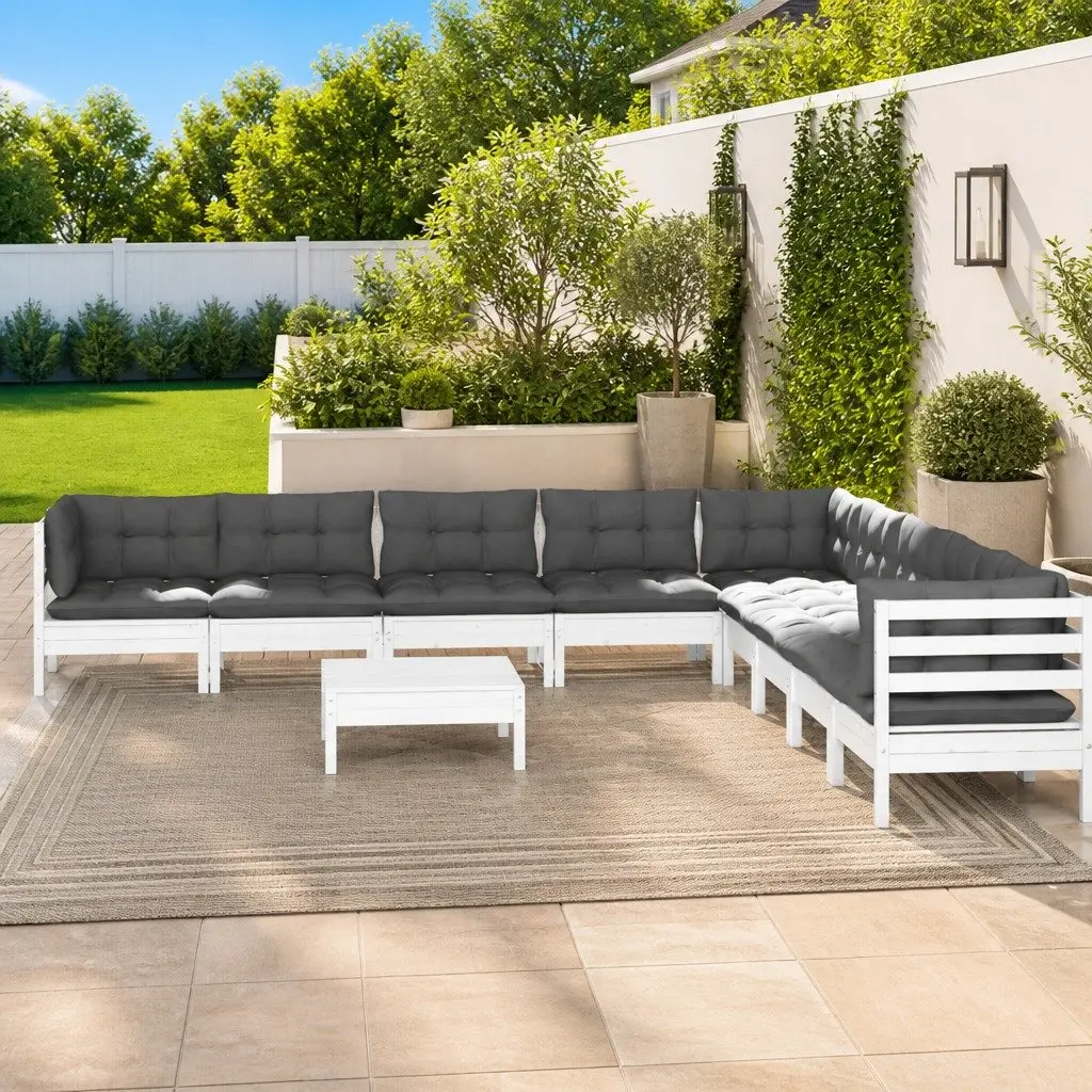 Garden Lounge Set Modular White Outdoor Patio Furniture 10 Piece