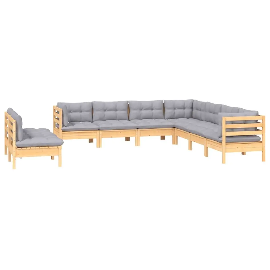 Garden Lounge Set 9 Piece Outdoor Patio Furniture Grey Cushions Modular Seating