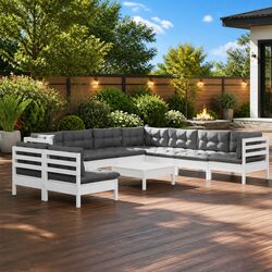 Friendly White Garden Lounge Set with Cushions, 10 Pieces