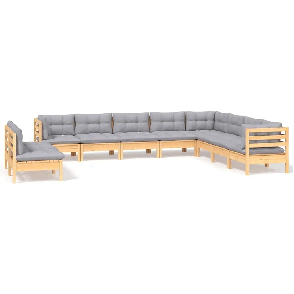Garden Lounge Set 10 Piece Outdoor Patio Furniture with Grey Cushions Modular
